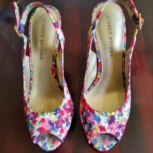 Audrey Brooke Floral Wedge Slingback Sandals